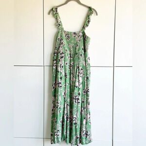 Torrid Green Smocked Midi Dress Size 00 (M/L) Ruffle Strap Floral Green Pink